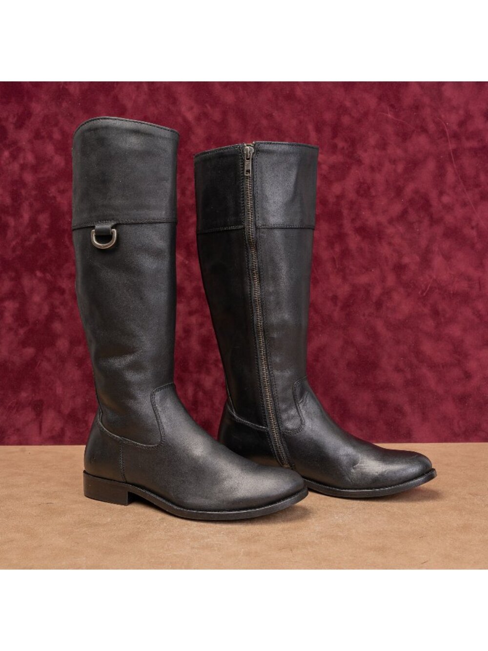 Frye Women Melissa D Ring Black Leather Zip Classic Riding Equestrian Boots sz 6